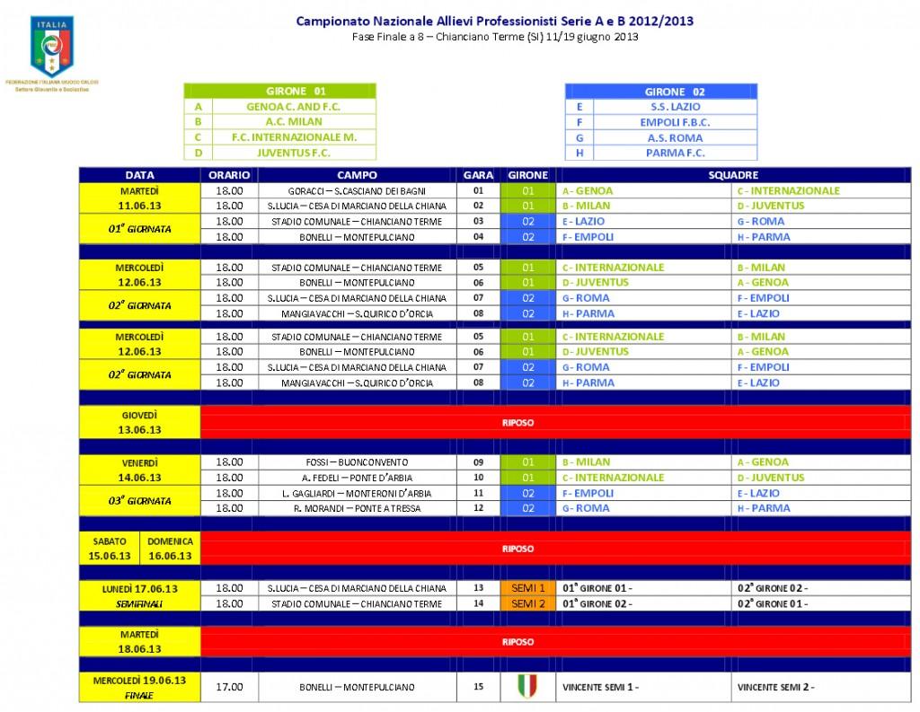 Calendario Final Eight Allievi A