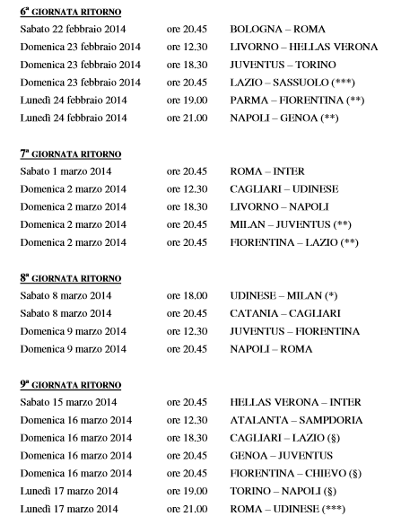 Programma anticipi e posticipi Serie A 02
