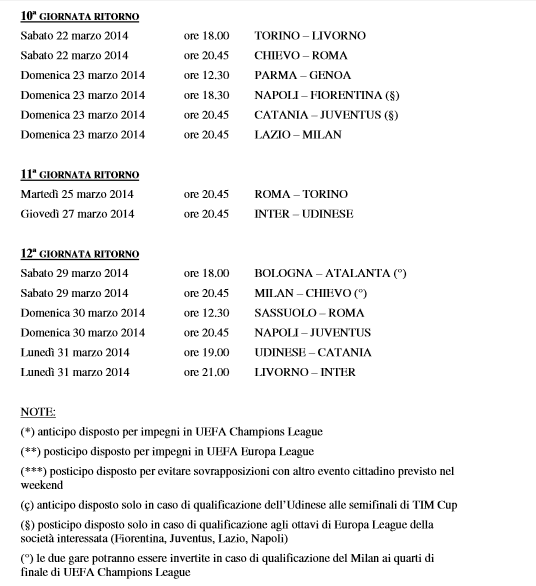 Programma anticipi e posticipi Serie A 03