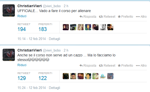 Christian Vieri Tweet