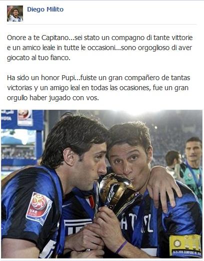 Milito saluto Zanetti Facebook