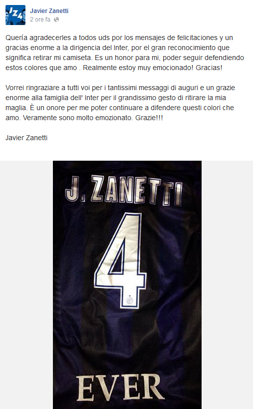 Messaggio Javier Zanetti