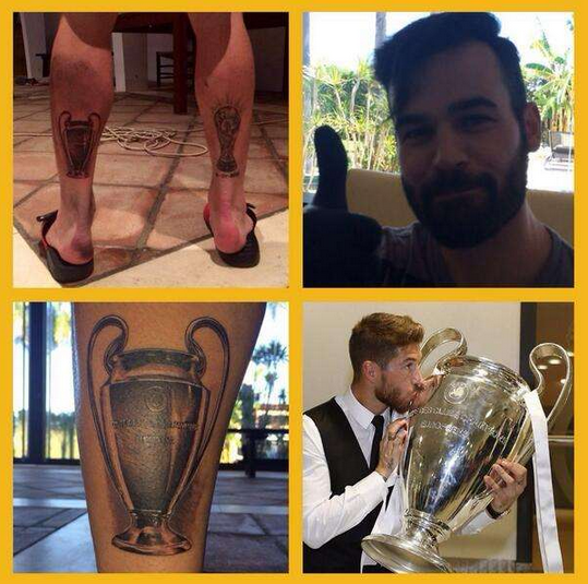 Sergio Ramos, ha tatuato sui polpacci i suoi trionfi