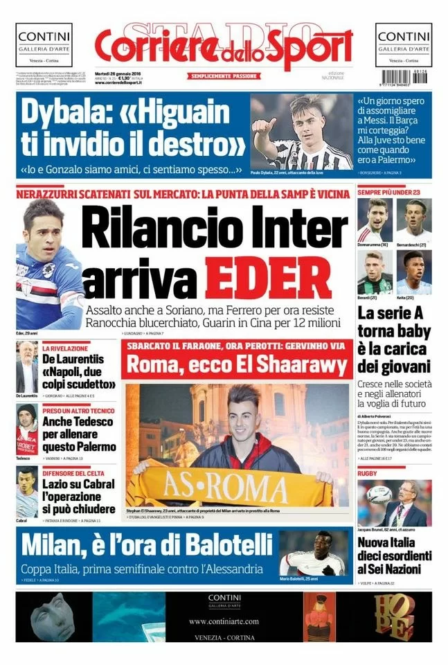 RASSEGNA STAMPA – CdS: “Rilancio Inter, arriva Eder, assalto anche a Soriano”