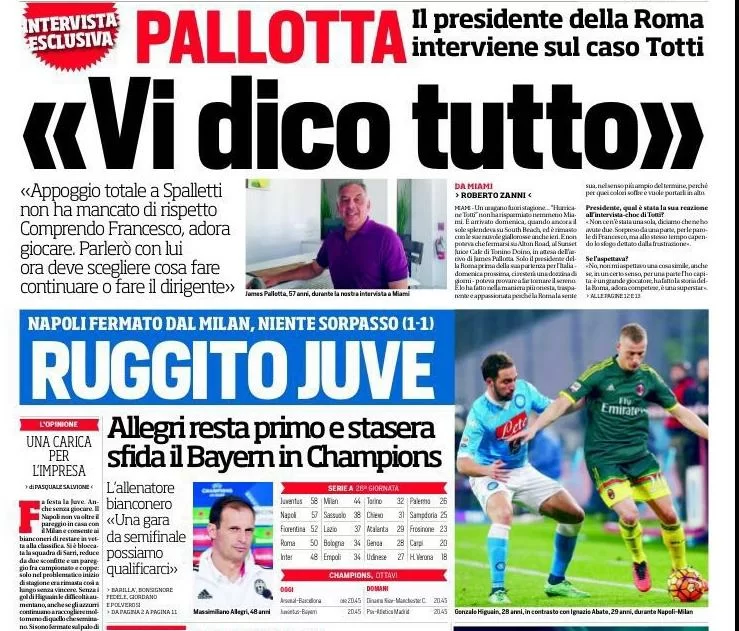 RASSEGNA STAMPA – CdS: “Pallotta interviene sul caso Totti”