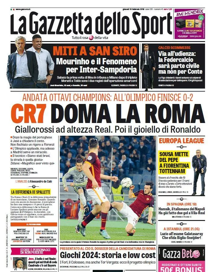 Rassegna Stampa – GdS: “Miti a San Siro. Mourinho e il Fenomeno per Inter-Samp”