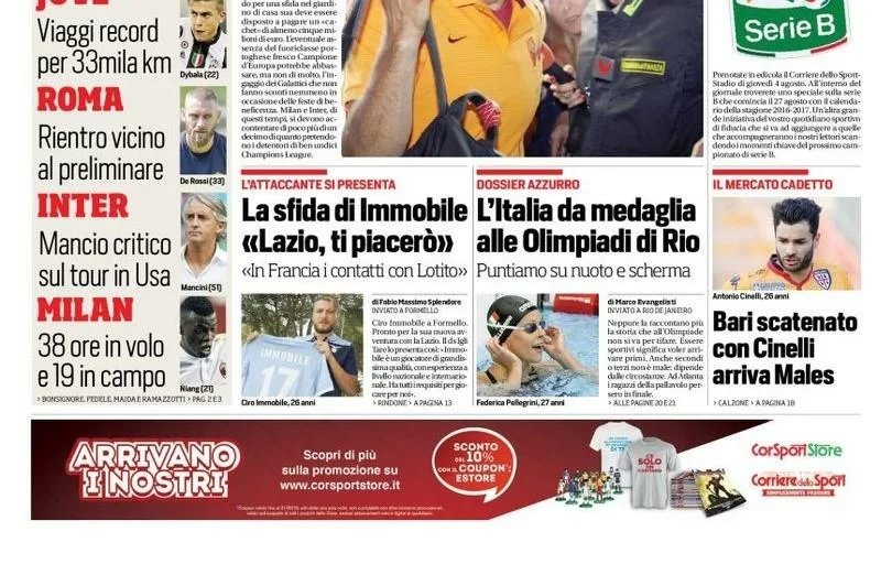 RASSEGNA STAMPA – CdS: “Mancio critico sul tour in Usa”