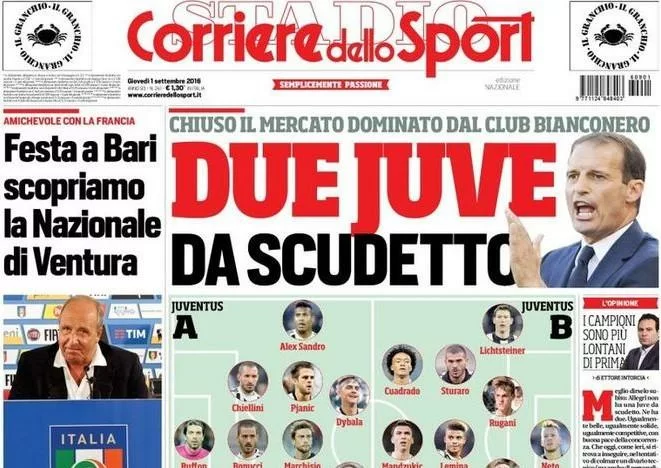 RASSEGNA STAMPA – CdS: “Due Juve da scudetto”