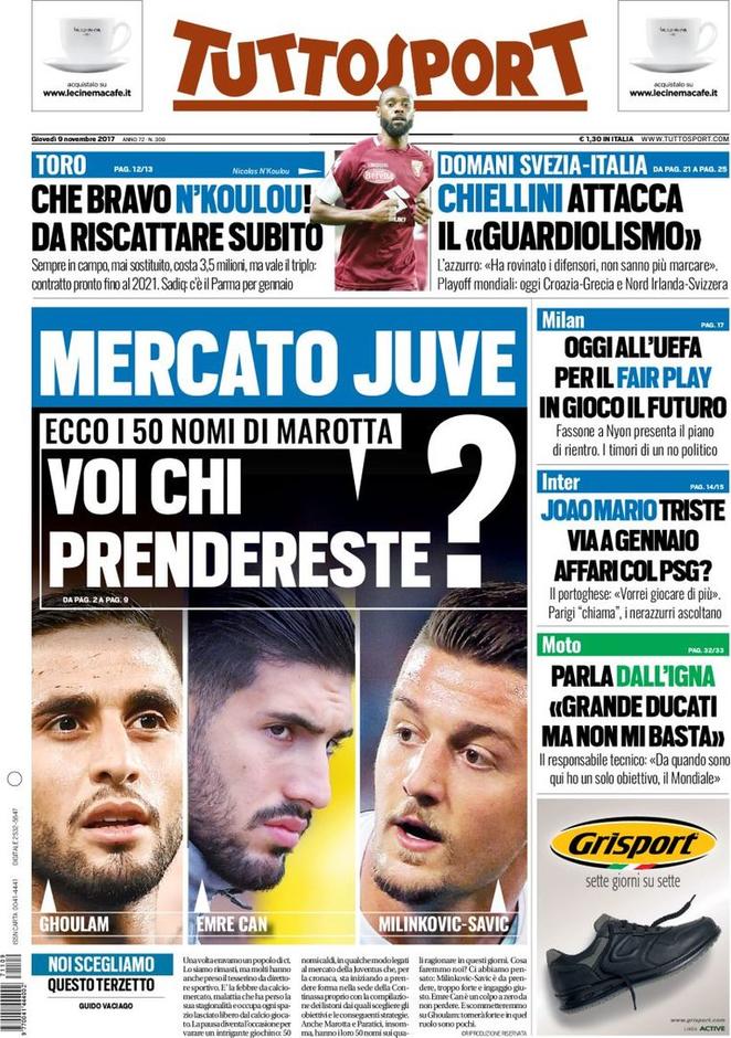 rassegna stampa tuttosport 9 novembre