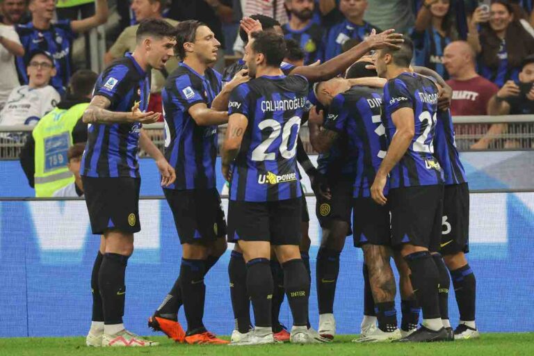 L'esultanza dei giocatori al gol dei nerazzurri in Inter-Milan