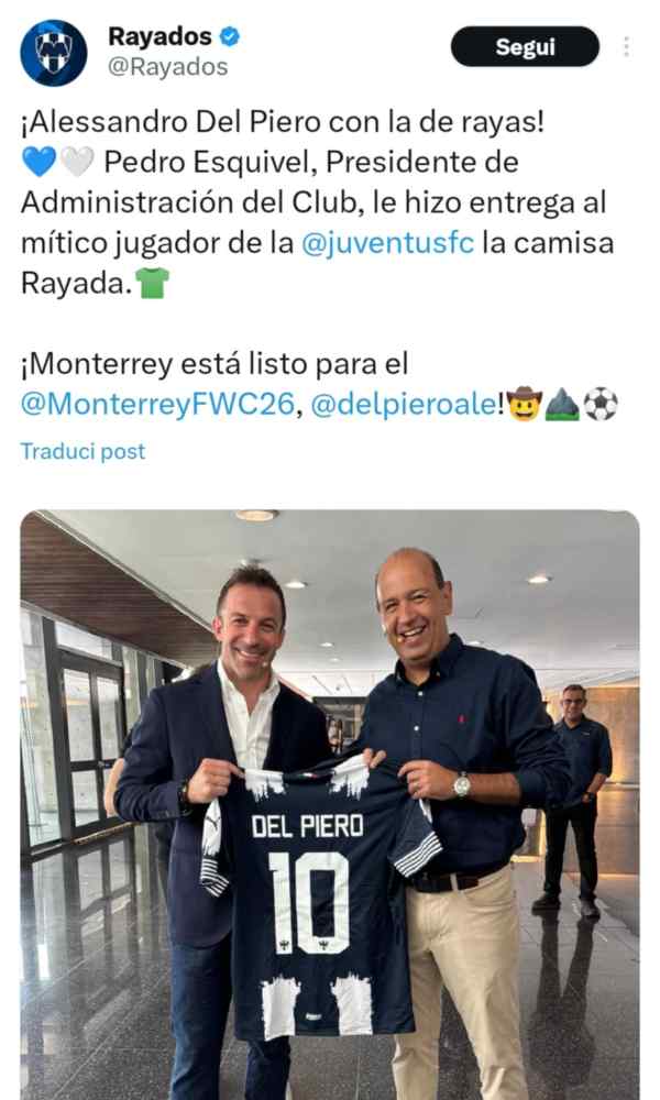 Del piero con maglia Monterrey