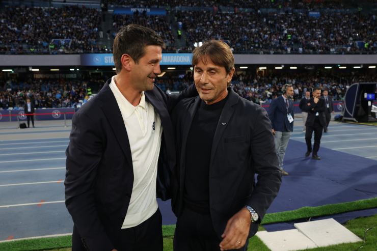 Cristian Chivu e Antonio Conte prima di Napoli Inter della Serie A 2025 allo Stadio Maradona