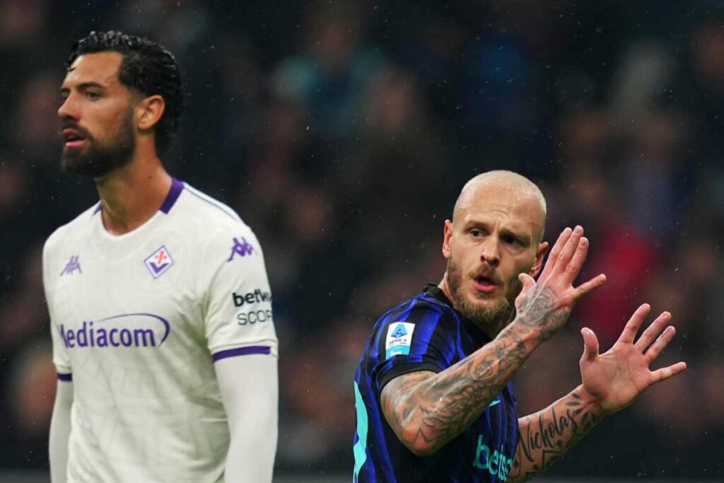 Inter in campo contro la Fiorentina