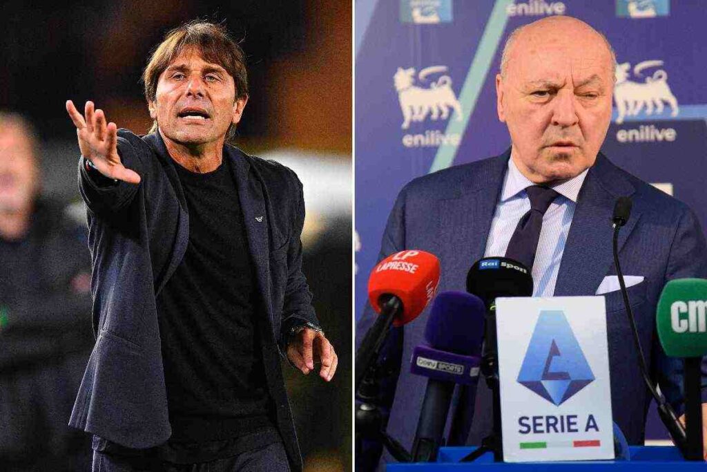 Collage dedicato al botta e risposta tra Conte e Marotta