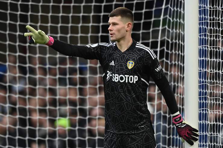 Illan Meslier, portiere francese del Leeds, in un match contro il Chelsea della stagione 2022/23