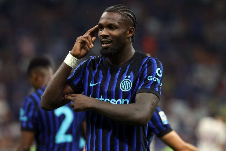 Marcus Thuram, attaccante dell'Inter, esulta dopo la rete realizzata contro il Torino