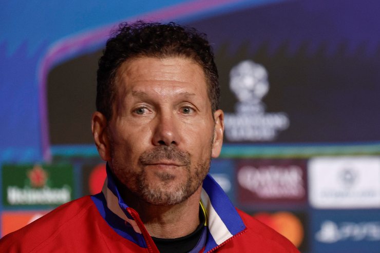 Simeone durante la conferenza stampa pre Atletico - Inter