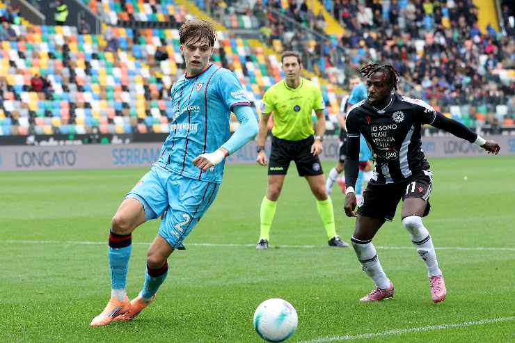 Marco Palestra durante un tackle di gioco. Ora potrebbe andare all'Inter
