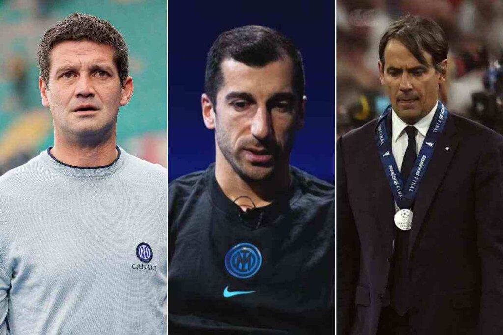 Cristian Chivu, allenatore dell'Inter, Henrikh Mkhitaryan, centrocampista dell'Inter, e Simone Inzaghi, allenatore dell'Al Hilal
