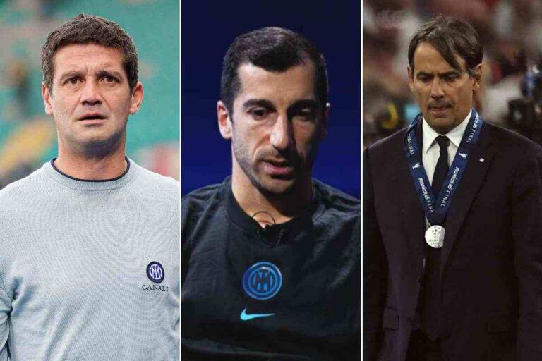 Cristian Chivu, allenatore dell'Inter, Henrikh Mkhitaryan, centrocampista dell'Inter, e Simone Inzaghi, allenatore dell'Al Hilal