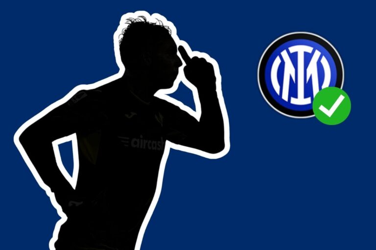 Grafica che ritrae l'immagine oscurata dell'attaccante del Verona Giovane e il logo dell'Inter