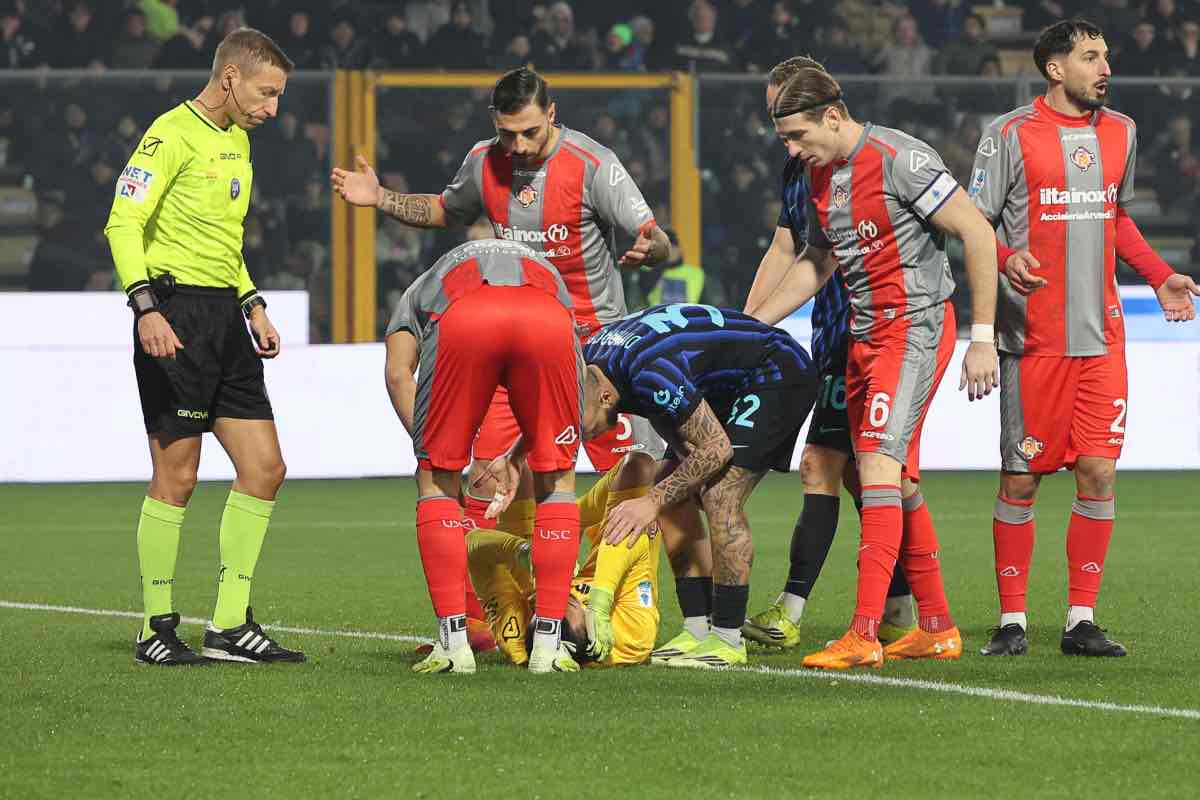 Emil Audero a terra durante la gara contro l'Inter