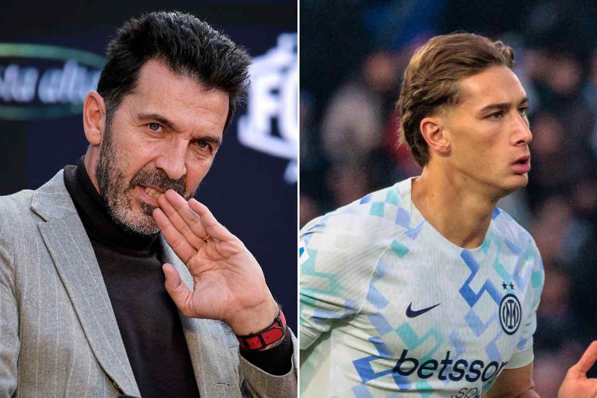 Collage con Gianluigi Buffon e l'attaccante dell'Inter Pio Esposito