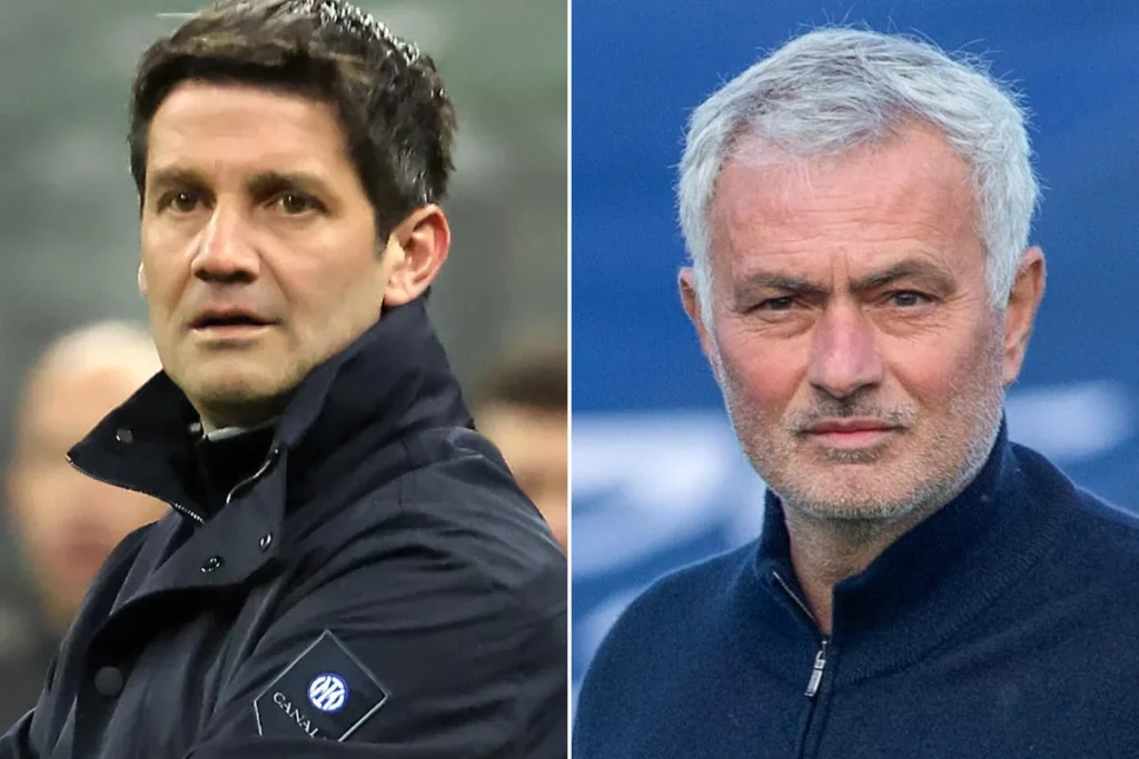 Cristian Chivu e Josè Mourinho in campo con le rispettive squadre