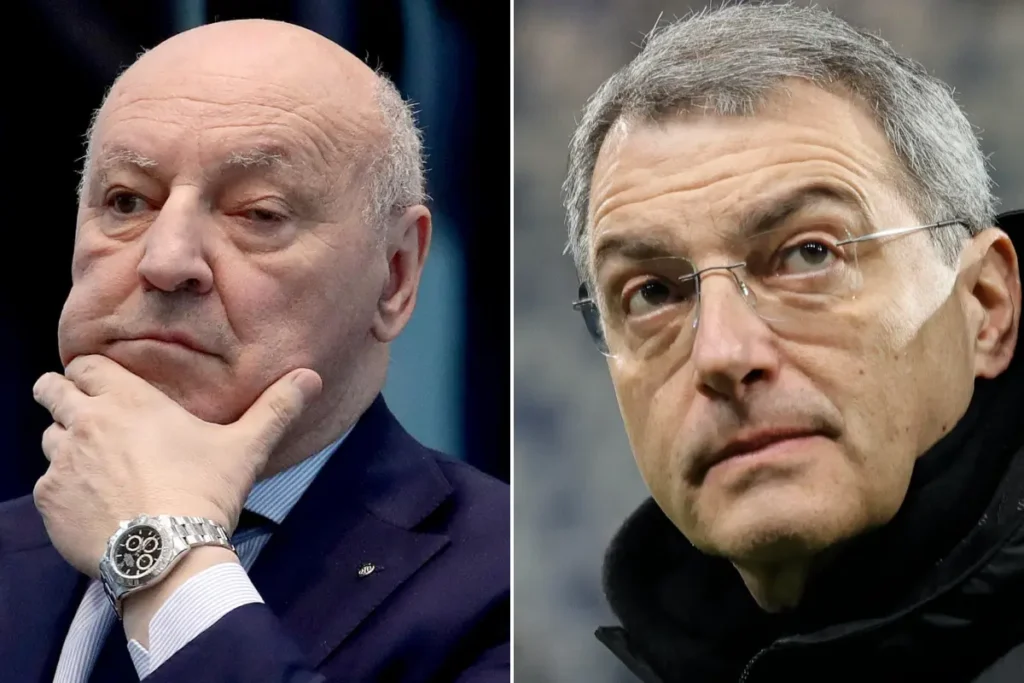 beppe Marotta e Damien Comolli in campo con le rispettive squadre