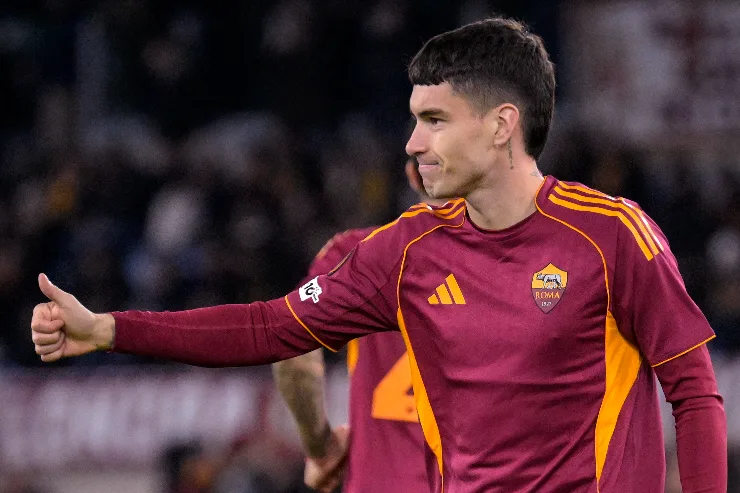 Matias Soulé, attaccante della Roma, nel corso del match contro il Midtjylland