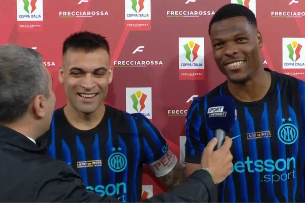 Lautaro e Dumfries intervistati dopo la finale di Coppa Italia.
