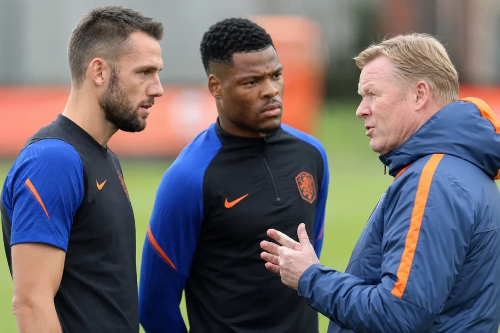 De Vrij e Dumfries in campo durante l'allenamento della nazionale olandese