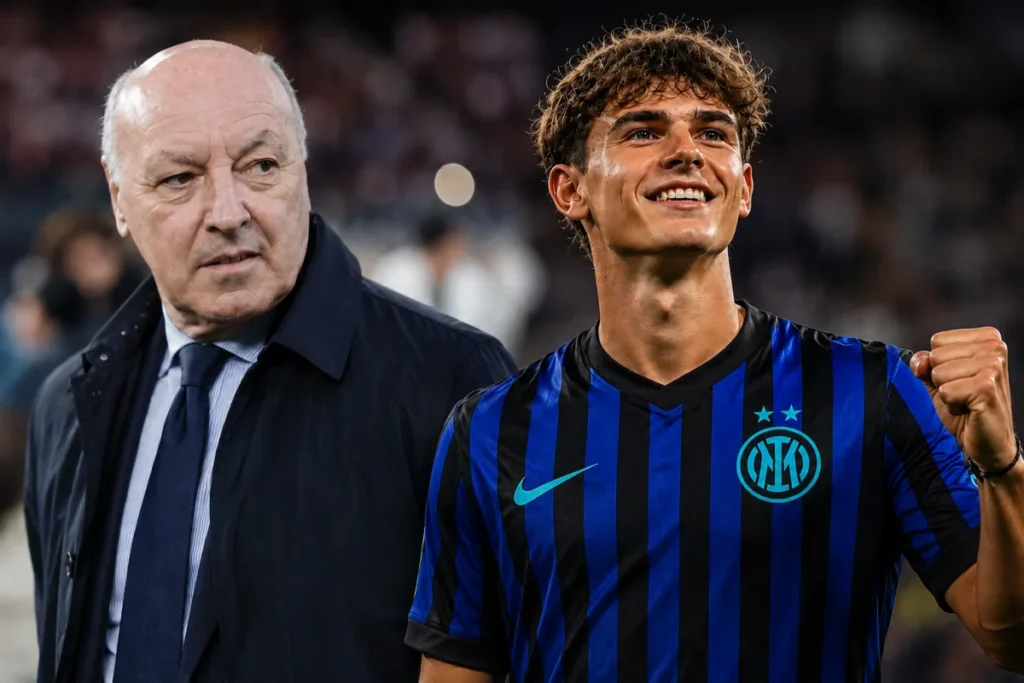 Marotta e Nico Paz in maglia Inter durante una partita allo stadio