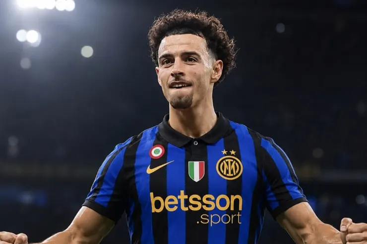 Curtis Jones con la maglia dell'Inter, centrocampista inglese in campo durante la partita