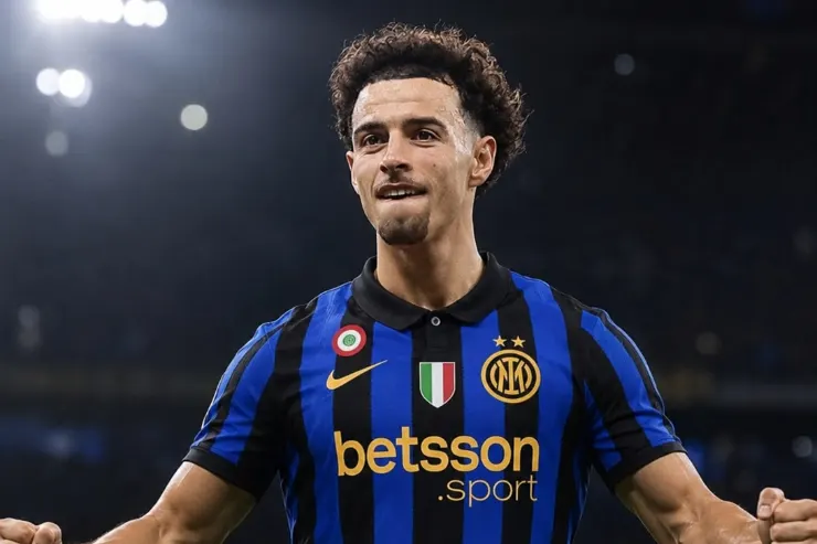 Curtis Jones con la maglia dell'Inter, sorridente durante una partita allo stadio